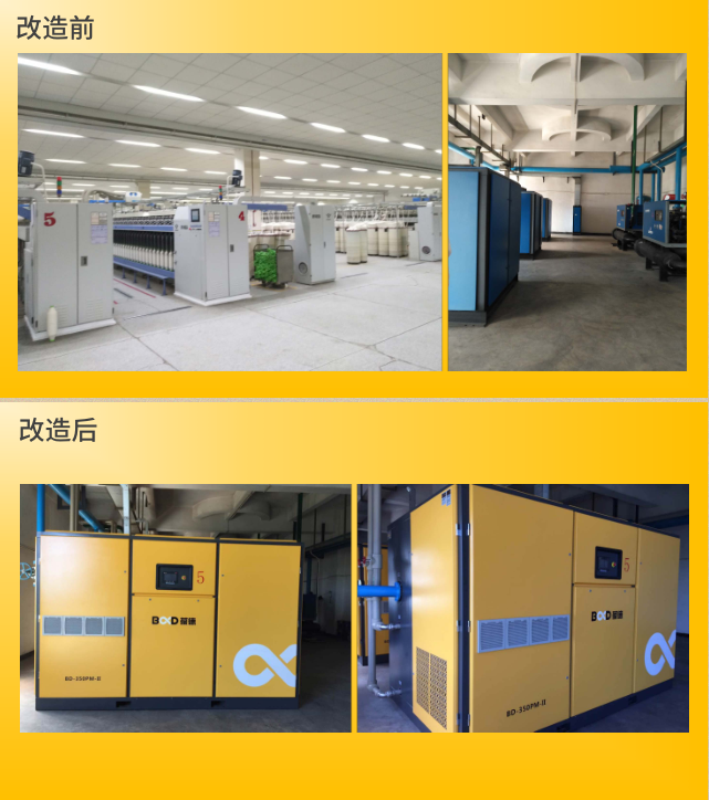 奔达纺织空压机改造前后现场对比图 奔达纺织空压机改造前后现场对比图