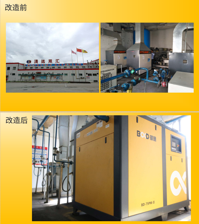 双汇食品经葆德节能空压机改造前后现场对比图 双汇食品经葆德节能空压机改造前后现场对比图
